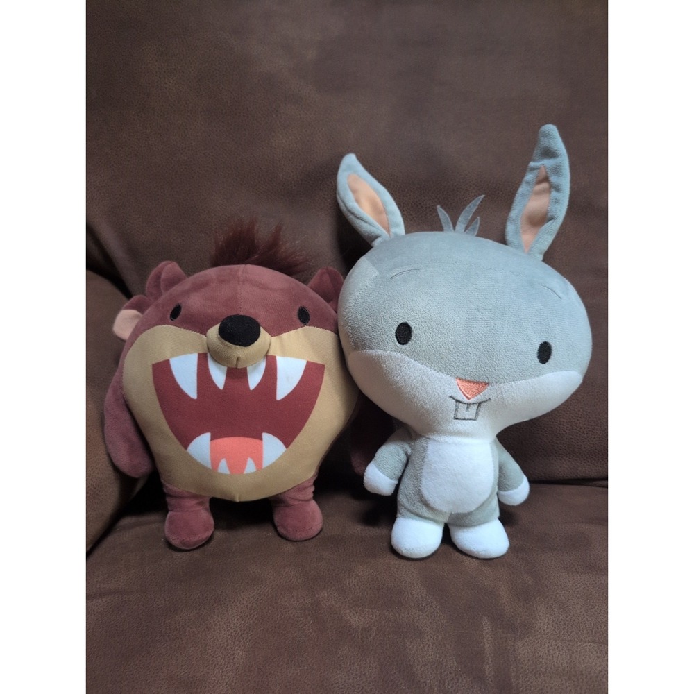 2 Looney Toons Cartoon Big Head Bugs Bunny Taz Devil Stuffed Plush Toys 11"